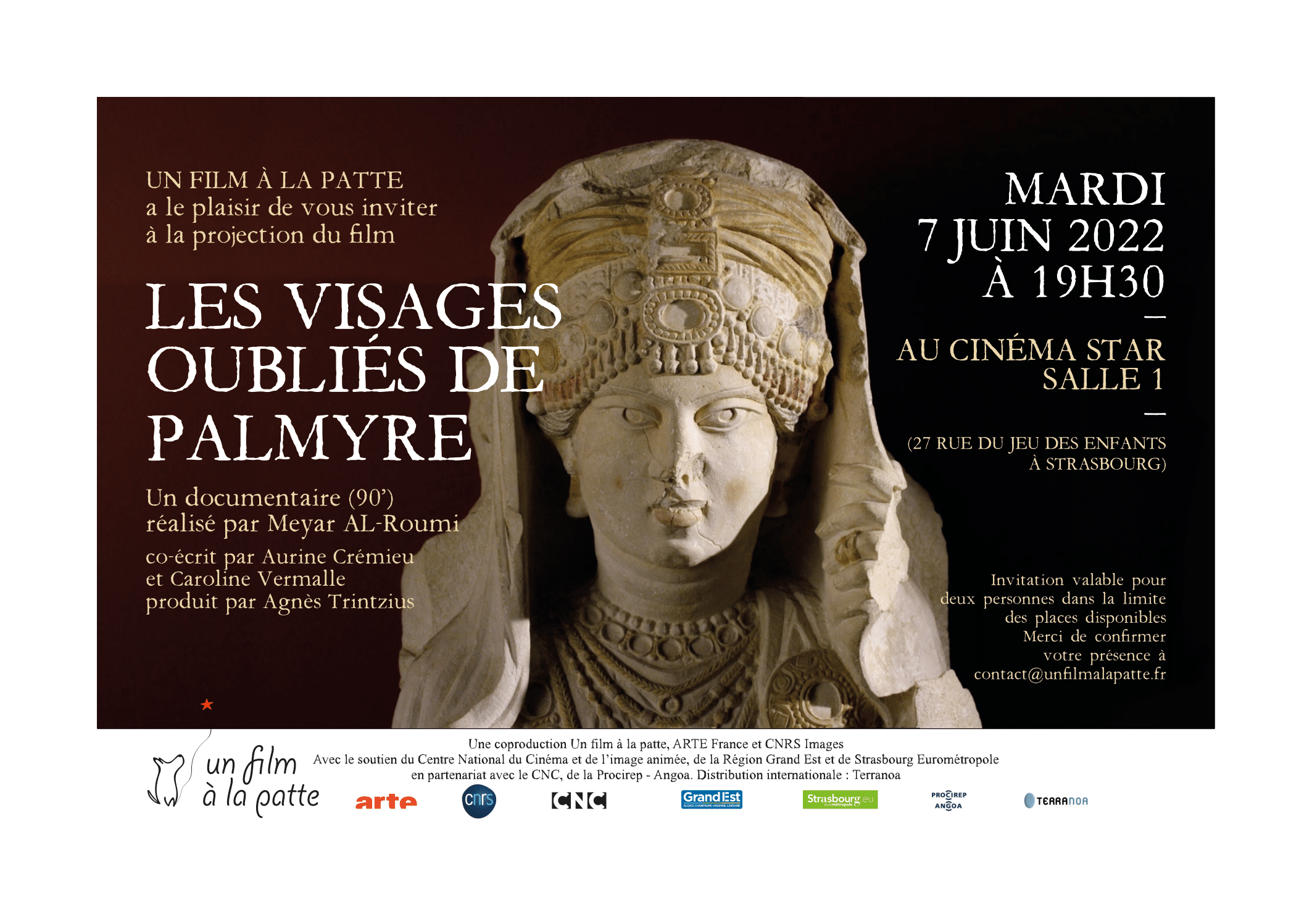 Projection film documentaire « Les visages oubliés de Palmyre » 7 juin 2022 Cinéma Star Strasbourg