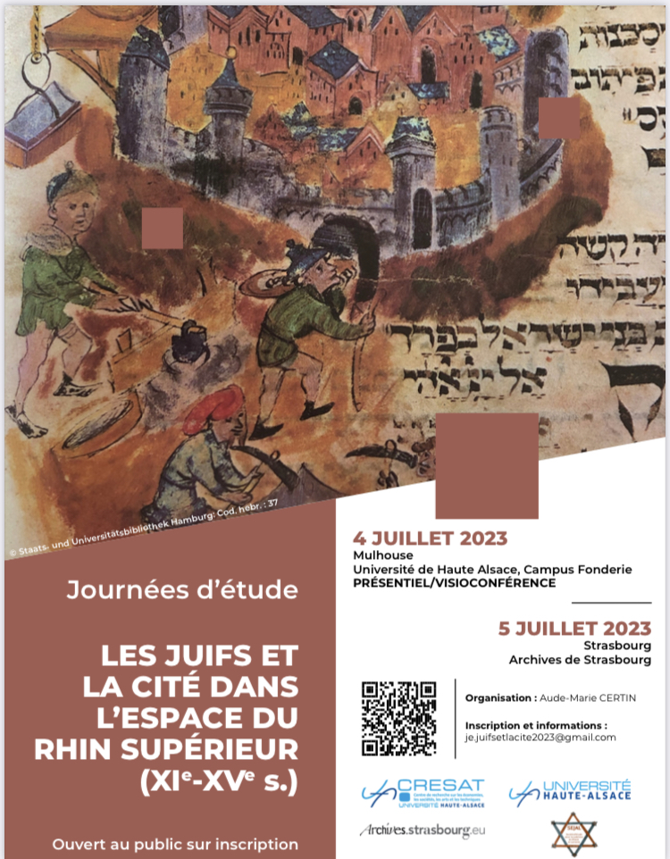 Journée d’étude « Les juifs et la cité dans l’espace du Rhin supérieur » les 4 et 5 juillet 2023