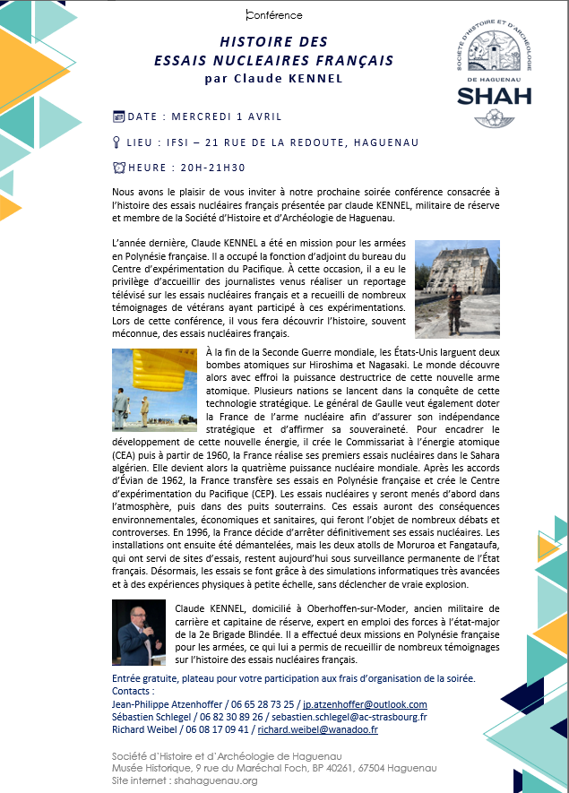 Conférence « Histoire des essais nucléaires français » par Claude Kennel
